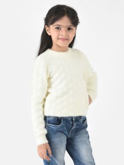 CRIMSOUNE CLUB - Girls Cream Sweater In Self-designed Print