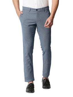 BASICS - Casual Checked Mid Blue Cotton Polyester Stretch Trouser