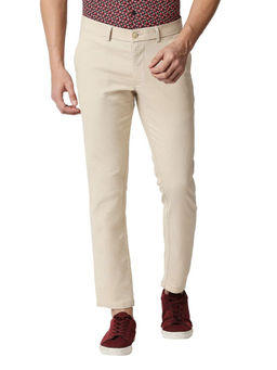 BASICS - Casual Plain Beige Cotton Stretch Trouser