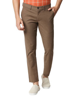 BASICS - Casual Plain Mid Brown Cotton Stretch Trouser