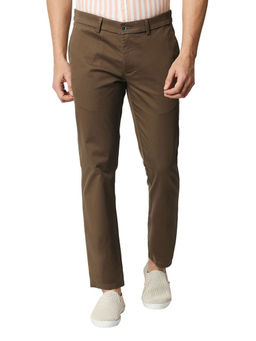 BASICS - Casual Plain Mid Brown Cotton Stretch Trouser