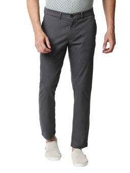 BASICS - Casual Plain Mid Grey Cotton Stretch Trouser