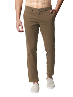 BASICS - Casual Plain Brown Cotton Stretch Trouser