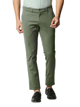 BASICS - Casual Plain Green Cotton Stretch Trouser