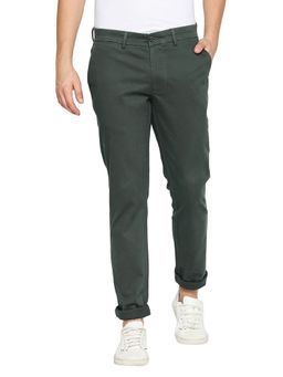 BASICS - Casual Plain Olive Cotton Stretch Trouser