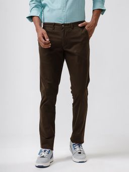 BASICS - Casual Plain Dark Brown Cotton Stretch Trouser