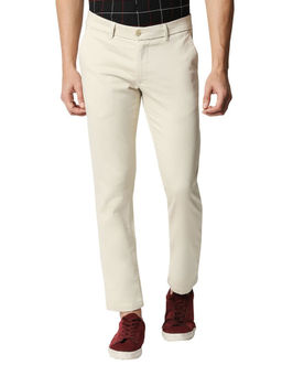 BASICS - Casual Ecru Cotton Stretch Trouser