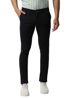 BASICS - Casual Plain Navy Blue Cotton Stretch Trouser