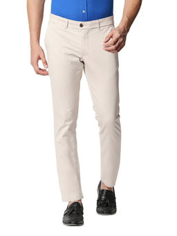 BASICS - Casual Plain Beige Cotton Stretch Trouser
