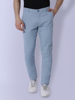 BASICS - Skinny Fit Cotton Stretch Dobby Blue Trouser