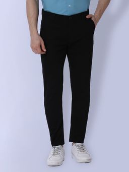 BASICS - Skinny Fit Cotton Stretch Dobby Black Trouser