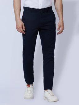 BASICS - Skinny Fit Cotton Stretch Dobby Navy Blue Trouser