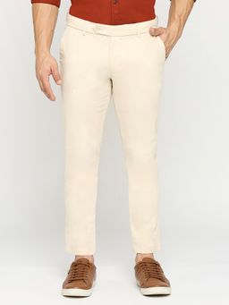 BASICS - Casual Ecru Cotton Stretch Trouser