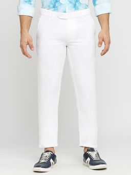 BASICS - Casual Plain White Linen Cotton Trouser