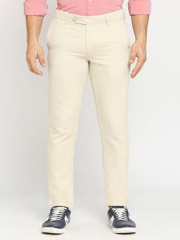 BASICS - Casual Plain Beige Linen Cotton Trouser
