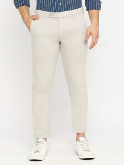 BASICS - Casual Plain Light Grey Linen Cotton Trouser