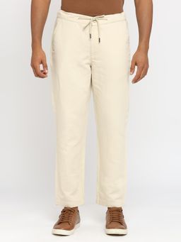 BASICS - Casual Plain Beige Linen Cotton Relaxed Trouser