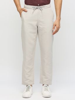 BASICS - Casual Plain Light Grey Linen Cotton Relaxed Trouser