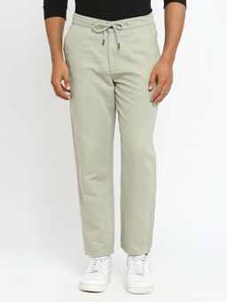 BASICS - Casual Plain Light Green Linen Cotton Relaxed Trouser