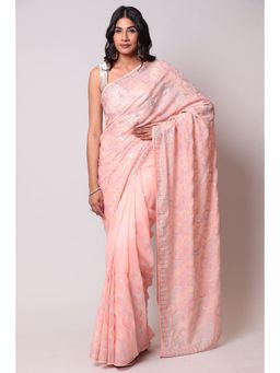 Zari Jaipur - Peach Color Georgette Fabric Saree with Unstitched Blouse
