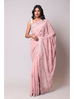 Zari Jaipur - Light Pink Color Georgette Fabric Saree with Unstitched Blouse