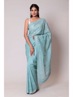 Zari Jaipur - Light Blue Color Organza Fabric Saree with Unstitched Blouse