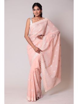 Zari Jaipur - Peach Color Organza Fabric Saree with Unstitched Blouse