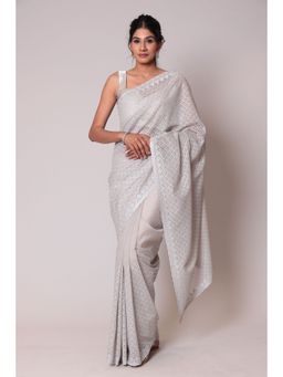 Zari Jaipur - Grey Color Organza Fabric Saree with Unstitched Blouse