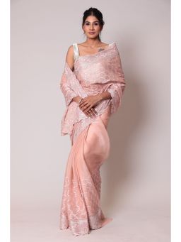 Zari Jaipur - Peach Color Tissue Fabric Saree with Unstitched Blouse