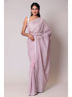 Zari Jaipur - Purple Color Organza Fabric Saree with Unstitched Blouse