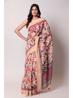 Zari Jaipur - Peach Color Tissue Fabric Saree with Unstitched Blouse
