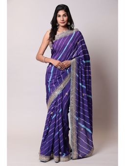 Zari Jaipur - Dark Blue Color Chiffon Fabric Saree with Unstitched Blouse