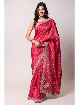 Zari Jaipur - Red Color Saree with Silk Fabric Saree with Unstitched Blouse