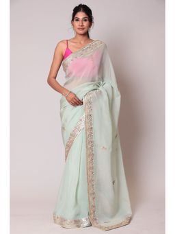 Zari Jaipur - Light Green Color Georgette Fabric Saree with Unstitched Blouse