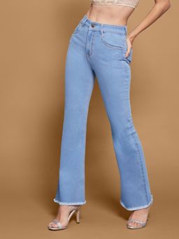 Miss Chase - Womens Light Blue Bootcut Clean Look Regular Stretchable Denim Jeans