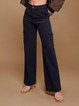 Miss Chase - Womens Black Wide-Leg High-Rise Regular-Length Stretchable Denim Jeans