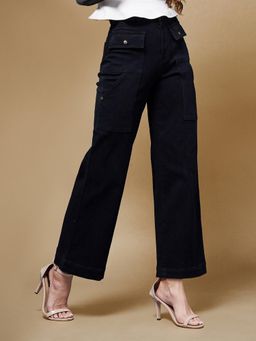 Miss Chase - Womens Black Flared High Rise Clean Look Regular Stretchable Denim Jeans