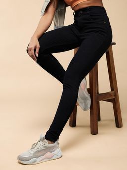 Miss Chase - Womens Black Slim Fit Regular Length High Rise Denim Jeans