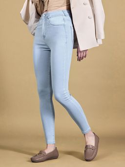 Miss Chase - Womens Light Blue Skinny High Rise Distressed Regular Length Denim Jeans