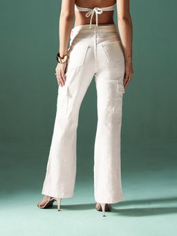 Miss Chase - Womens White Wide Leg High Rise Regular Stretchable Denim Jeans