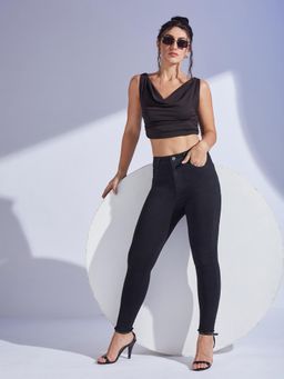 Miss Chase - Womens Black Skinny High Rise Clean Look Stretchable Denim Jeans
