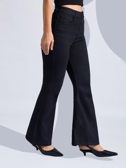 Miss Chase - Womens Black Bootcut High Rise Clean Look Regular Stretchable Denim Jeans