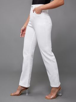 Miss Chase - Womens White Straight High Rise Regular-Length Stretchable Denim Jeans