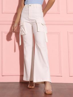 Miss Chase - Womens White Bootcut High Rise Clean Look Regular Stretchable Denim Jeans