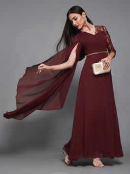 Miss Chase - Womens V-Neck Asymmetric Georgette Dress