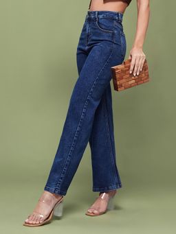 Miss Chase - Women's Mid Blue Wide-Leg High-Rise Denim Jeans