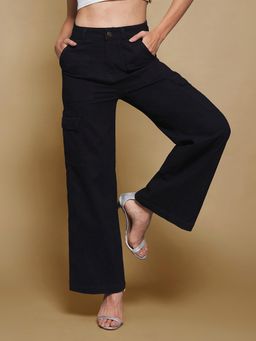 Miss Chase - Women's Black Wide-Leg High-Rise Denim Jeans