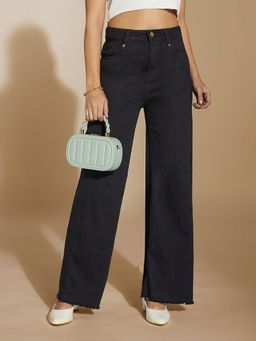Miss Chase - Women's Black High Rise Wide Leg Denim Jeans