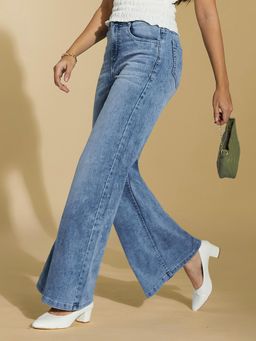Miss Chase - Women's Light Blue Wide-Leg High-Rise Denim Jeans