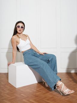 Miss Chase - Women's Blue Wide-Leg High-Rise Denim Jeans